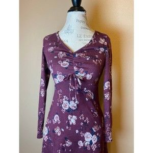No Comment Burgundy Floral Pattern Dress Small